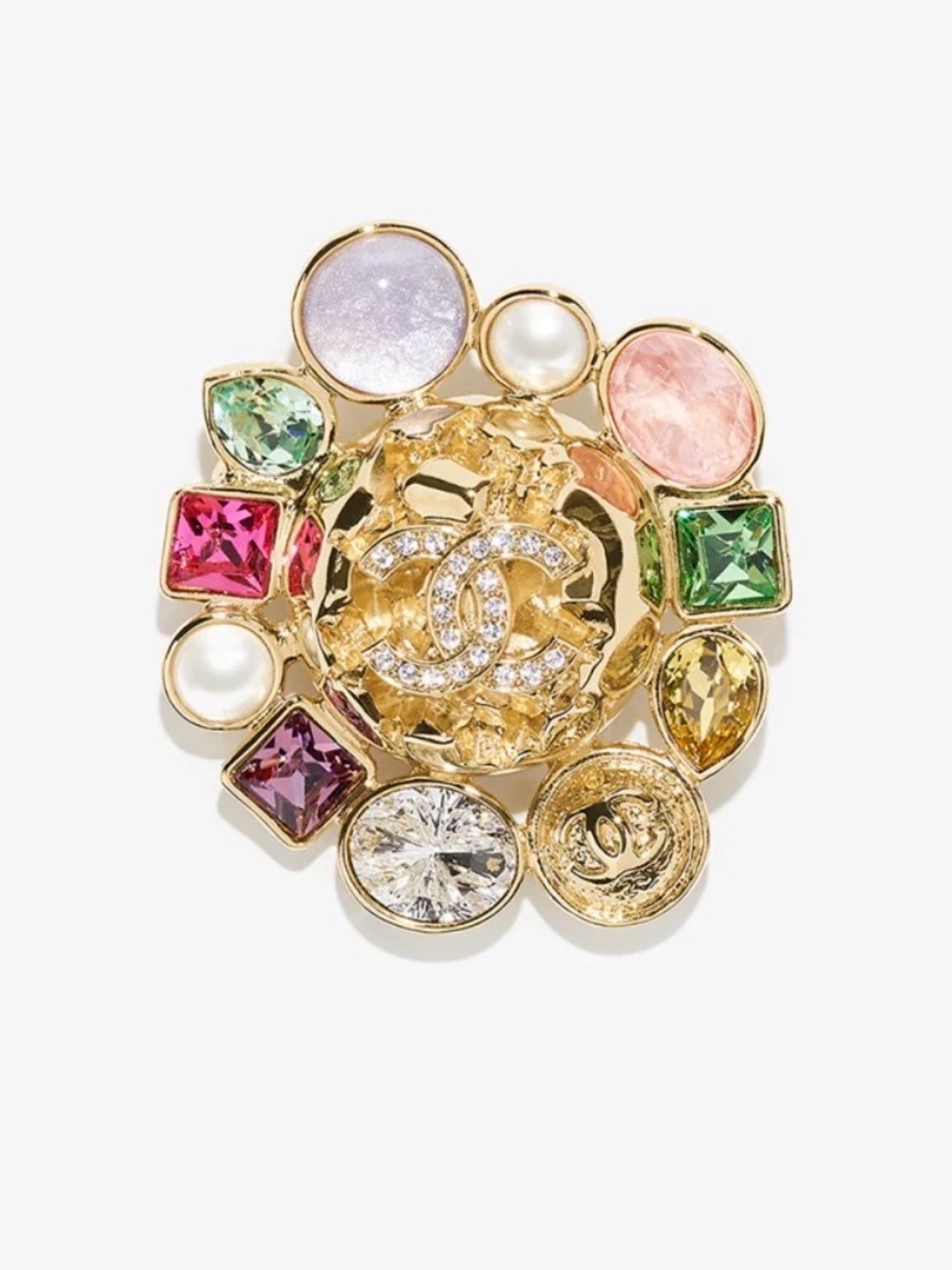 CHANEL Cruise 2025/26 Multicolor Crystal CC Brooch Gold Tone